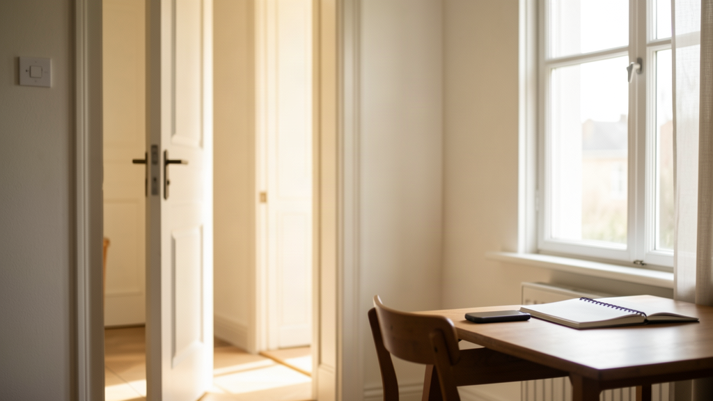 Open doorway and chair near a bright window representing privacy and support